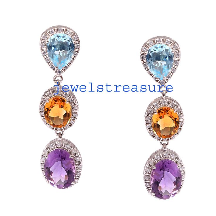 Amethyst  earring,  February stone earrings, Citrine earring, Female earrings, Art Deco Earrings, Wedding earrings, Earrings for Gift Item Details Metal: 925 Solid Sterling Silver Product Name: Earrings Gemstone: Amethyst :: Citrine:: Blue topaz :: Cubic Zirconia  Important note:-As we used Natural gemstone so gemstone color may sometime slightly different. Please Feel Free To Massage us. Free Shipping World Wide Payment Policy We accept payment through PayPal. If you are experiencing some difficulty in paying through PayPal and need additional time, please contact us. Shipping Policy All Item will Be Shipped Through India Post International within 1-3 Business Days after Received Payment. Shipping Times :- 3 To 4 Weeks . If You Need Faster Shipping , Please contact us. For shipping charge Formal Multi-stone Drop Earrings, Formal Stone Drop Earrings, Formal Drop Earrings With Stones, Wedding Gemstone Drop Earrings, Dangle Stone Earrings For Wedding, Wedding Drop Gemstone Earrings, Fine Jewelry Stone Earrings For Weddings, Dangle Earrings With Stones For Wedding, Fine Jewelry Earrings With Stones For Wedding