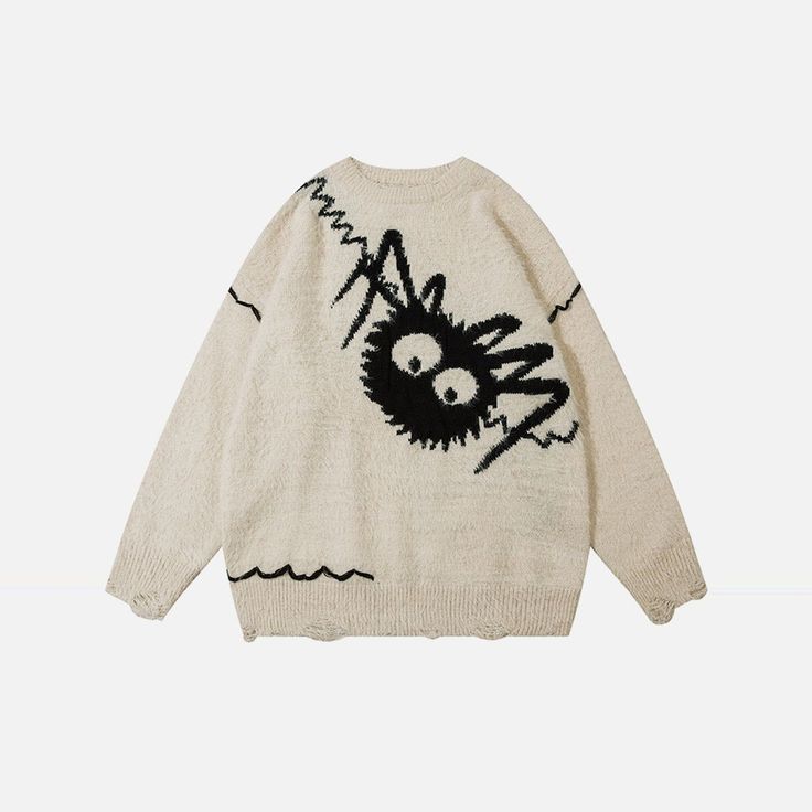 This sweater is made from faux fur, a material that mimics the look and feel of real animal fur. It has a plush and fluffy look but is soft and comfortable to wear. Its cute and innocent big-eyed spider pattern is the complete opposite of the classic dark and mysterious spider image, making the sweater overall casual and fun.
Material: 60% Nylon, 40% Acrylic.
Clothing details: Distressed.

SIZE GUIDE Silly Sweaters, Cartoon Spider, Big Sweater, Spider Pattern, Costume Bags, Top Streetwear Brands, 50th Clothing, 90s Hip Hop Fashion, Trendy Summer Outfits