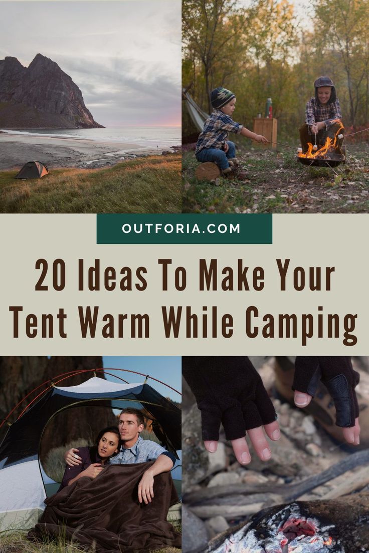 two people camping in tents with the words 20 ideas to make your tent warm while camping