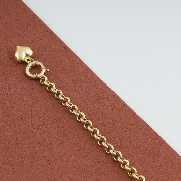 "\"14k Gold Rolo Link Bracelet with Heart Charm | Thick Belcher Chain Gold Bracelet, Sailor Lock Clasp, Puffy Heart Charm | Gift for Her\" ◖ P R O P E R T I E S ◗ * Material: 14k Gold * Weight #1: 2,8gram (for 7\", with charm, ±5%) * Weight #2: 5,9gram (for 7\", with charm, ±5%) Contact me if you are unsure about length. Photos belong to the #2 Large Rolo Bracelet ◖ D I O N J E W E L ◗ ‣ 14K REAL GOLD ‣ EXPRESS DELIVERY IN 1-3 DAYS* ‣ HANDMADE ONLY FOR YOU, NO USED JEWELRY ‣ GIFT BOX AND OTHER G Classic Heart Jubilee Bracelet For Valentine's Day, Classic Heart Shaped Chain Bracelet As Gift, Classic Heart-shaped Chain Bracelet As Gift, Classic Heart-shaped Chain Bracelet Gift, Classic Heart Chain Bracelet For Valentine's Day, Classic Heart-shaped Chain Bracelet For Valentine's Day, Classic Yellow Gold Bracelet With Heart Charm, Classic Round Heart Bracelet For Valentine's Day, Classic Yellow Gold Heart Bracelet