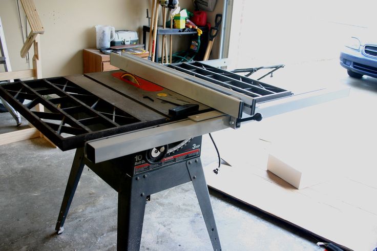 a table saw is sitting on top of a workbench