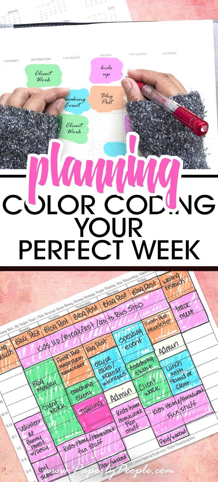 a woman's hand writing on a planner with the words planning, coloring and perfect week