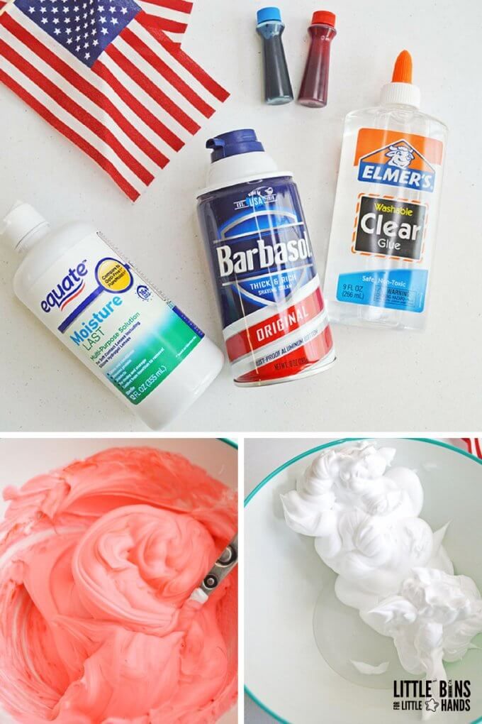 the process to make an american flag cake is shown in three different pictures, including frosting and icing