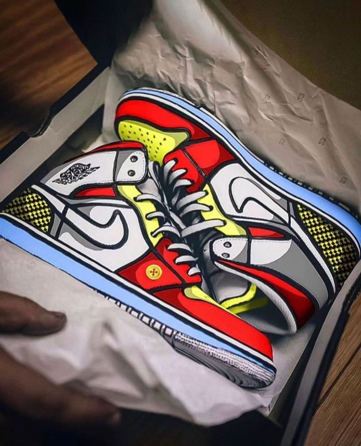 Stand out with these custom Red Yellow Gray Air Force 1's. Perfect for sneakerheads looking for a unique twist on a classic shoe. Soar in style while standing out from the crowd. ("Fly" in fashion, with these one-of-a-kind sneakers!) Exactly as shown in the pictures. 📷 Brand New & Authentic. 💯 Hand Painted with att Air Jordan 1 Red, Jordan 1 Red, Custom Air Jordan 1, Custom Air Force 1, Classic Shoes, Air Force 1, Sneaker Head, Jordan 1, Red Yellow