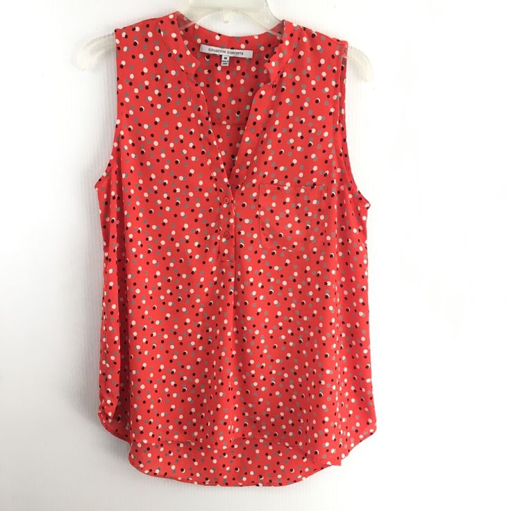 Nwot Collective Concepts Izzati Split Neck Blouse Red M Excellent Condition. Tags Removed, Never Worn. Polyester; Machine Wash. Polka Print, One Front Pocket. Curved, Hi-Lo Hem; V-Neck Tank. Length: Front 25", Back 28" Pit To Pit 19" Stitch Fix Purchase. Smoke-Free, Pet-Free Home. Thanks For Looking! 210202-P2-16 Red Sleeveless Blouse For Spring, Red Casual Sleeveless Blouse, Red Sleeveless Blouse For Work, Red Spring Workwear Tops, Red V-neck Top For Workwear, Casual Red Sleeveless Blouse, Red Tops For Workwear In Spring, Red V-neck Top For Work, Red Summer Blouse For Work