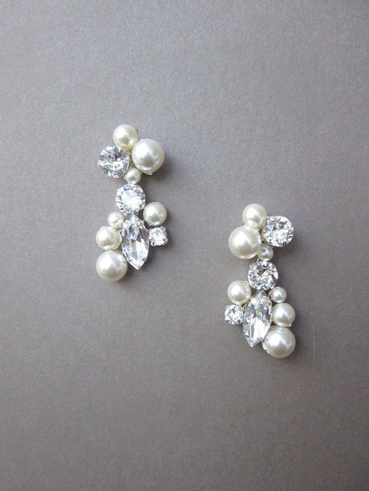 Bridal crystal earrings Swarovski crystal and pearl bridal | Etsy White Crystal Embellished Bridal Earrings For Wedding, White Crystal Embellished Earrings For Anniversary, White Pearl Drop Crystal Earrings, White Pearl Drop Earrings With Crystal, White Crystal Earrings With Pearl Drop, White Crystal Embellished Wedding Earrings, White Pearl Earrings With Sparkling Stones, White Crystal Pearl Earrings With Sparkling Stones, White Rhinestone Wedding Earrings