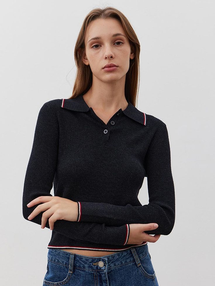 Composition : SHELL (Shell): 39% ACRYLIC, 37% POLYESTER, 20% NYLON, 4% WOOLCountry of Origin : Republic of Korea Chic Wool Tops With Ribbed Collar, Black Polo Sweater With Ribbed Cuffs For Work, Black Merino Wool Polo Sweater For Fall, Black Wool Polo Sweater For Fall, Wool Ribbed Tops For Workwear, Black Collared Sweater For Work, Wool Ribbed Polo Sweater For Workwear, Chic Wool Polo Sweater For Workwear, Knit Polo Sweater For Work