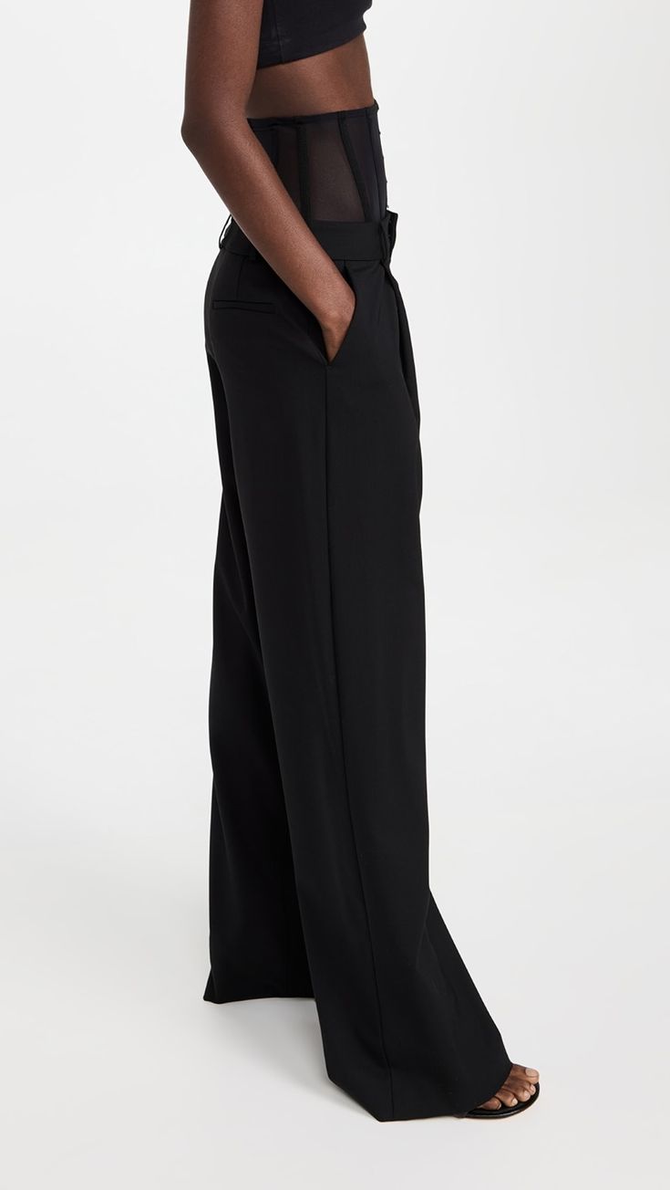 Monse Bustier Trousers | Shopbop Sleek Fitted Pantsuit With Structured Boning, Formal Structured Bottoms With Pressed Crease, Formal Full-length Bottoms With Side Slits, Modern Structured Pantsuit For Formal Occasions, Tailored Structured Formal Bottoms, Classic Tailored Structured Bottoms, Formal Structured Bottoms With Welt Pockets, Fitted Pantsuit With Concealed Placket, Fitted Structured Pants For Workwear