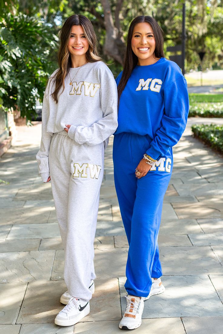 This Letter Patch Sweat Set is perfect for every season all year long. Get your two letter on the top & bottom of this cozy & personalized matching set! *Both items are unisex sized - most ladies size down in the pants! Casual Spring Loungewear Sets, Relaxed Fit Leisure Sets For Spring, Casual Leisure Sets For Spring, Fall Lounging Sweats Sportswear, Casual Spring Leisure Sets, Casual Loungewear Sets For Spring, Cotton Matching Set Top For Lounging, Cotton Lounging Matching Set Top, Comfortable Letter Print Sweats For Loungewear