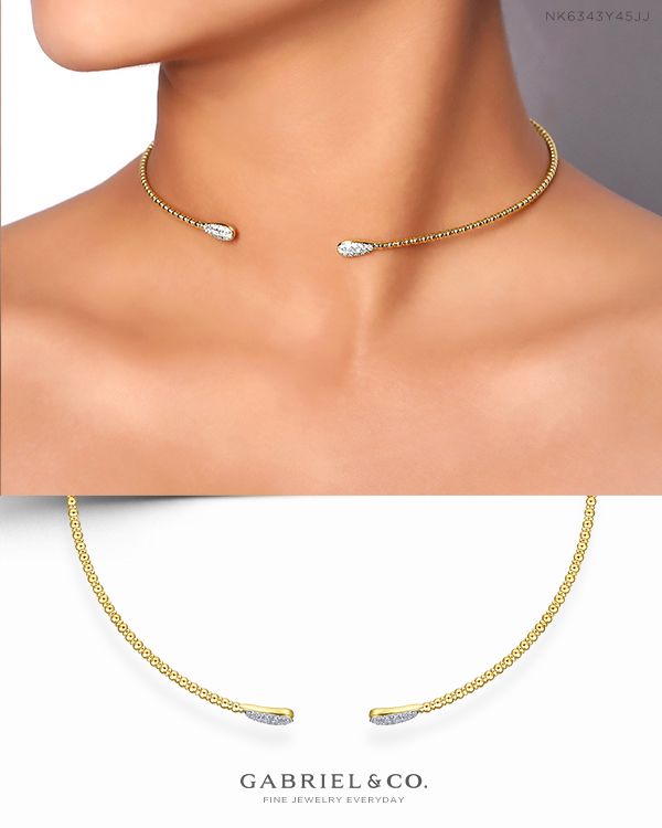 14K Yellow Gold Fashion Necklace NK6343Y45JJ #GabrielNY #DiamondJewelry #FineJewelry #GabrielAndCo #UniqueJewelry#FineJewelry#FashionJewelry#UniqueJewelry#GiftIdeas#UniqueGifts#DiamondJewelry #Jewelry #Necklaces#DiamondNecklace #GoldNecklace#YellowGoldNecklace Bridal Necklaces, Diamond Bar Necklace, Black Beaded Jewelry, Gold Fashion Necklace, Authentic Jewelry, Beaded Choker Necklace, Bridal Jewelry Sets, Bridal Necklace, Beaded Choker