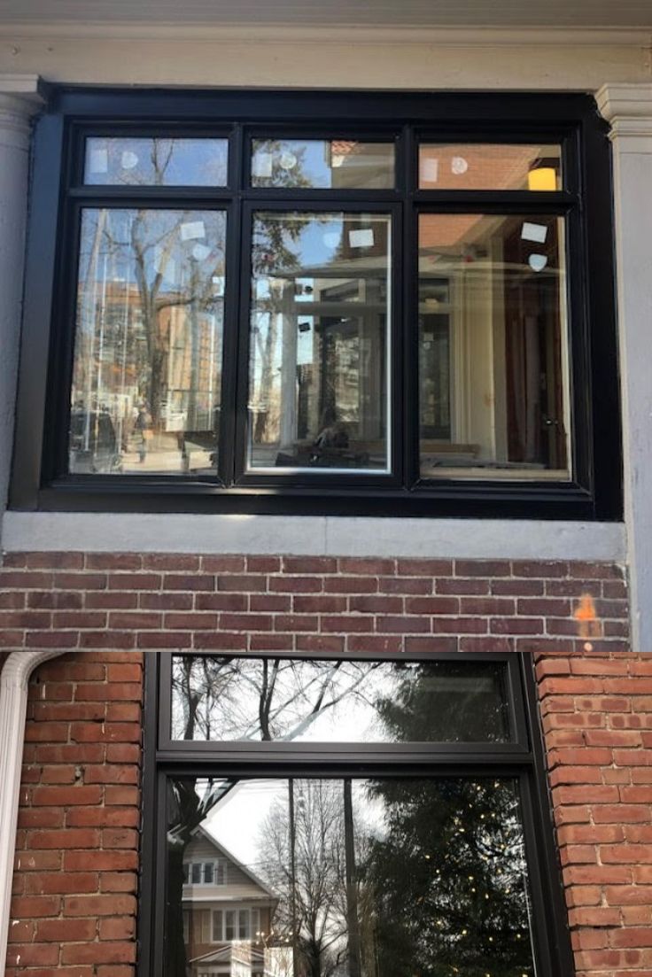 an open window on the side of a brick building