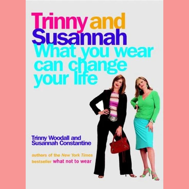 two women standing next to each other in front of a pink and blue background with the words, trimy and susannah what you wear can change your life