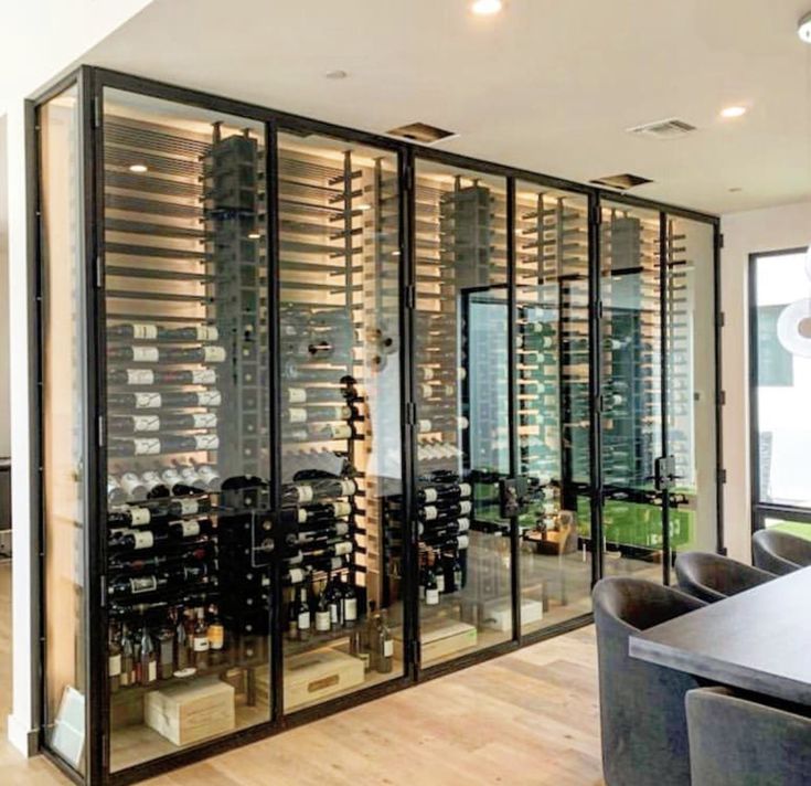 a wine cellar in the middle of a room