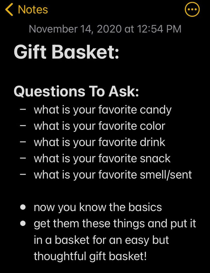 a cell phone with the text gift basket questions to ask