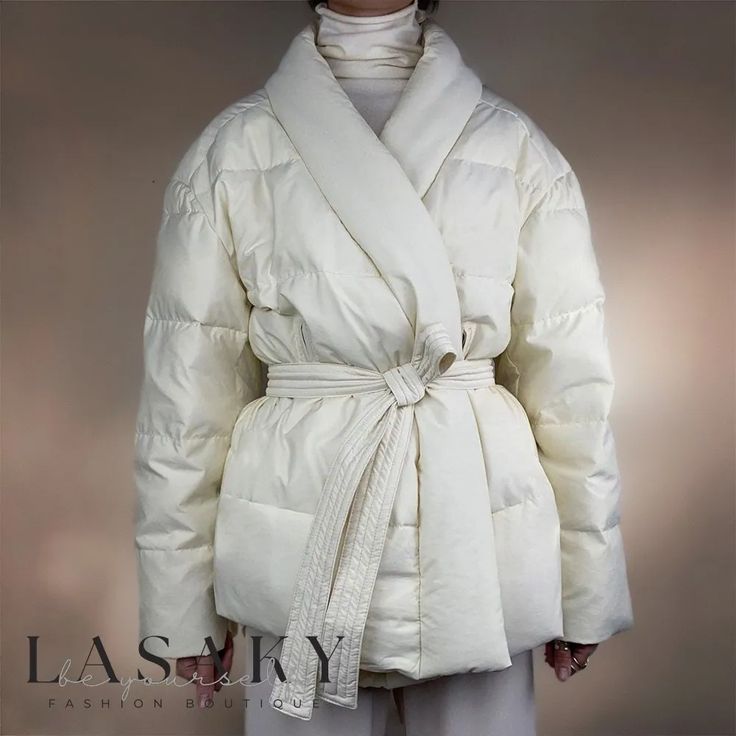 Lasaky - Womens Long Sleeve Shawl Collar Belted Puffer Jacket Kimono Puffer, Belted Top, Parka Women, Parka Style, Style 2023, Fashion Trends Winter, Loose Fabric, Belted Jacket, 2022 Fashion