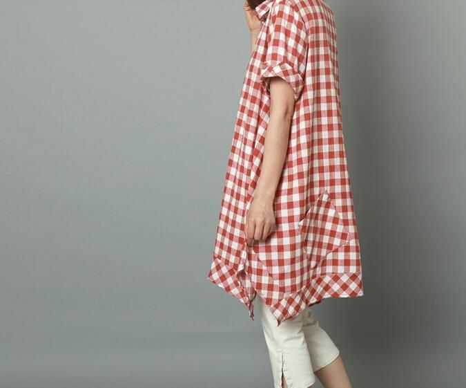 Pink plaid oversize linen sundress Grid summer cotton dressThis dress is made of cotton linen fabric, soft and breathy, suitable for summer, so loose dresses to make you comfortable all the time.Measurement: Size M length 84cm / 32.76" Shoulder 40cm / 15.6" Bust 104cm / 40.56" Sleeve Length 21cm / 8.19" Armhole 41cm / 15.99" Cuff 37cm / 14.43" hem 162cm / 63.18" Size L length 85cm / 33.15" Shoulder 41cm / 15.99" Bust 108cm / 42.12" Sleeve Length 22cm / 8.58" Armhole 42cm / 16.38" Cuff 38cm / 14. Spring Linen Plaid Dress, Casual Plaid Dress For Beach, Casual Linen Plaid Dress, Plaid Linen Short Sleeve Dress, Casual Cotton Plaid Dress With Short Sleeves, Casual Cotton Plaid Dress For Vacation, Summer Vacation Plaid Cotton Dress, Summer Plaid Dress With Short Sleeves For Daywear, Casual Plaid Summer Beach Dress