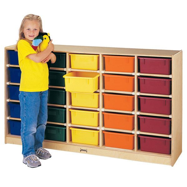 Keep early learning environments organized with this Jonti-Craft Baltic Birch 4025JC 60" x 15" x 35 1/2" mobile 25-cubbie wood storage cabinet. This unit features 25 cubbies that store supplies, student classwork, toys, and other educational materials to help keep your classroom neat and tidy. For extra versatility, add Jonti-Craft tubs (sold separately) for a convenient way to transport supplies from the unit back to tables or play areas. Available in a variety of colors, the tubs make it easy Preschool Classroom Organization, Early Learning Environments, Grey Laminate, Classroom Storage, Wood Storage Cabinets, Mobile Storage, Classroom Furniture, Classroom Supplies, Neat And Tidy