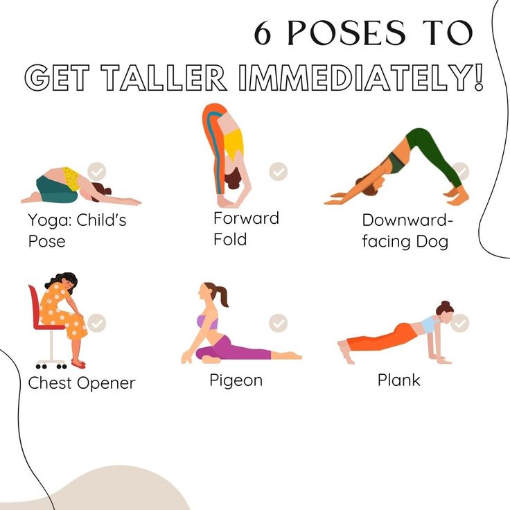 yoga poses to get taller immediaately with the text, 6 poses to get taller