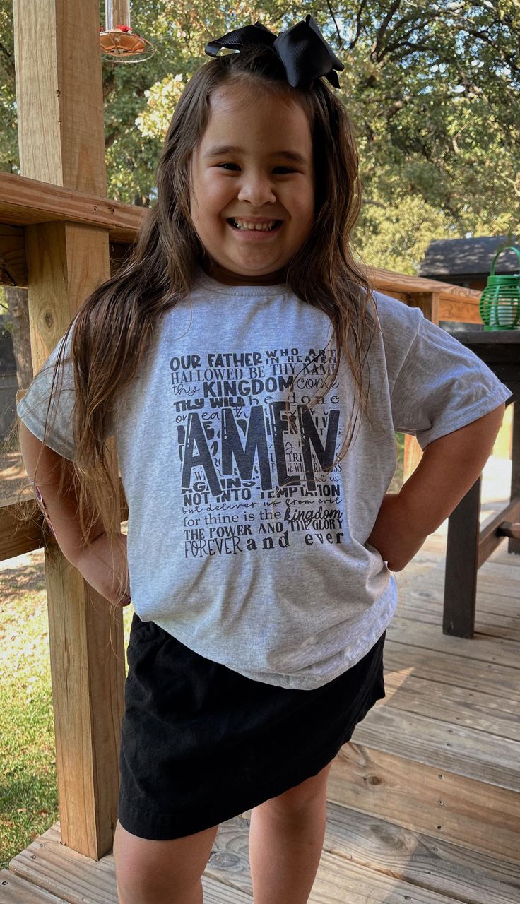 Family tees Gray Graphic Tee With Name Print, Casual Gray T-shirt With Name Print, Gray Custom Print Graphic Tee, Lords Prayer, Thy Kingdom Come, The Lords Prayer, Family Tees, Gender Neutral, Casual Outfits