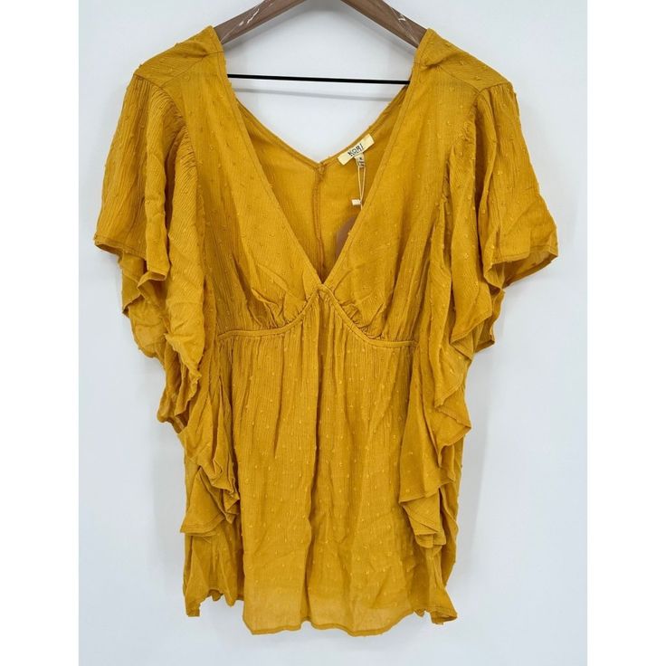 Kori Fly Away Home Blouse In Honey Women Xl V-Neck Flutter Sleeve Textured New With Tags. No Flaws 100% Rayon Made In China Hand Wash Deep V-Neckline Is Complemented By The Gathering Beneath The Bust, Creating A Flowing Silhouette, And The Flirty Cascading Ruffled Sleeves & Matching Back V Enhance The Look. Lightweight No Stretch Measurements In Photos. (Approximate) Please Check Measurements To Avoid Returns Colors And Textures May Vary Slightly From Photos. Do To Lighting Smoke-Free Home Don’t Vacation Viscose V-neck Tops, V-neck Rayon Top For The Beach, Summer Rayon V-neck Tops, Viscose V-neck Top For Day Out, Summer Viscose Top With Flutter Sleeves, Spring Viscose V-neck Top, Viscose Flutter Sleeve Tops For Summer, Viscose Top With Flutter Sleeves For Summer, Casual Rayon Blouse With Flutter Sleeves