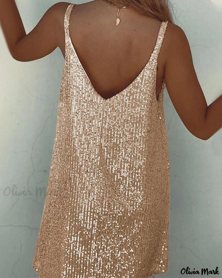 Olivia Mark - Sequin Embellished V-Neck Casual Dress Loose Clothing, Eve Dresses, New Years Eve Dresses, Dress Sleeve Styles, Christmas Party Dress, Sling Dress, Loose Outfit, Belleza Natural, Club Dresses