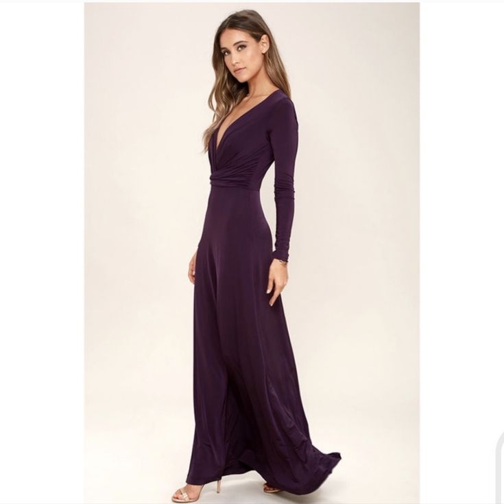 New Lulu’s Small Chic-Quinox Plum Maxi Dress Gown Long Sleeve New With Tags Please Let Me Know If You Have Any Questions Thanks Purple Wedding Guest Dress, Wedding Guest Dress Long Sleeve, Wedding Guest Dress Long, Champagne Homecoming Dresses, Red Lace Skirt, Mom Dresses, Gown Long Sleeve, Pretty Bridesmaid Dresses, Burgundy Gown