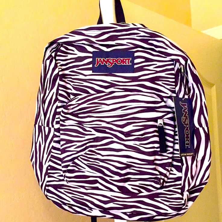 Authentic Jansport Superbreak Backpack. Front, Sides, & Bottom Are Black & White Zebra Striped. Padded Black Back With Padded Adjustable Shoulder Straps. 2 Zipped Compartments. All Zippers Have Black Tassels. Front Pouch Has An Organizer. Top Larger Double Zipped Compartment Is Partially Lined. Roomy! 1,550 Cubic Inches! 42cm X 33cm X 21cm. 100% Polyester. Has A Lifetime Warranty. Brand New. Excellent Condition. No Trades. See Also The Larger Big Student Zebra Print Backpack. Black And White Backpack, Trendy White Backpack For Outdoor Activities, Purple Backpack For Sports And Back To School, White Sports Backpack For Back To School, Purple Sports Backpack For Back To School, Jansport Superbreak Backpack, Dream School, White Zebra, Black Back