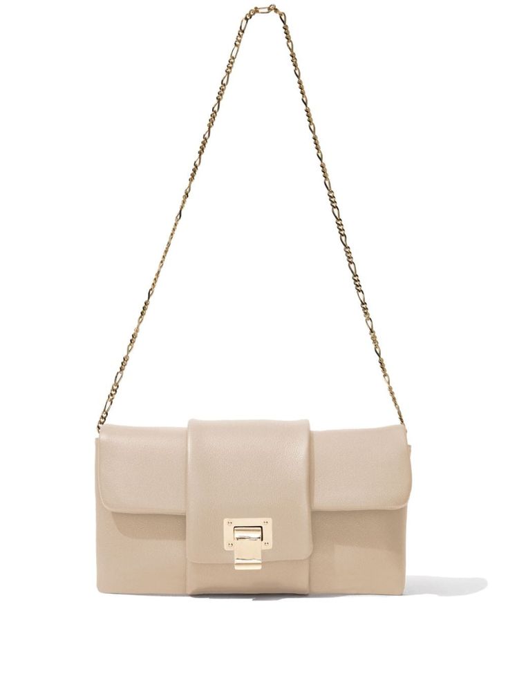 beige lambskin chain-link shoulder strap foldover top clip-lock fastening main compartment internal slip pocket Proenza Schouler Bag, Black Boots Tall, Tall Leather Boots, Shoulder Chain, Leather Chain, Proenza Schouler, Flap Bag, Clutch Wallet, Lambskin Leather