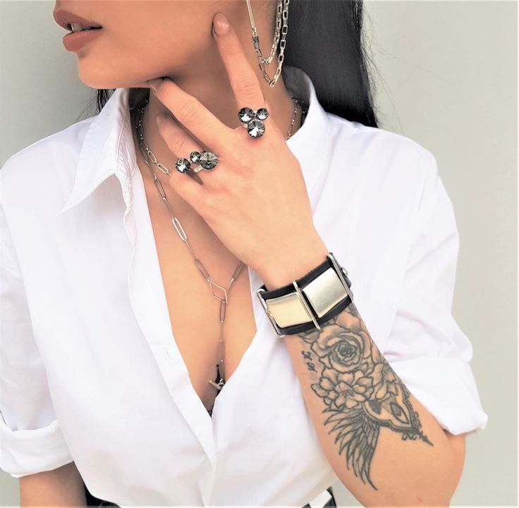 "Wide wrap leather chunky metal bracelet, punk rock style bracelet, silver statement industrial cuff, glam rock style bracelet, womens gift Welcome to my shop! ✈️ DHL EXPRESS SHIPPING AVAILABLE, 1-3 BUSINESS DAYS DELIVERY! ✔️ PLEASE MAKE SURE TO SELECT IT, RIGHT BEFORE YOUR PURCHASE! ❗️ ❗️ DON'T FORGET TO ADD YOUR CELL # AT THE \"NOTE TO SELLER\" SECTION IF YOU CHOOSE DHL! BY FILLING YOUR CELL NUMBER YOU EARN THE BENEFIT TO CHOOSE BETWEEN 6 DIFFERENT DELIVERY OPTIONS! INSTRUCTIONS WILL BE SENT T Punk Style Silver Cuff Leather Bracelet, Punk Style Silver Leather Cuff Bracelet, Edgy Metal Cuff Bracelet As Gift, Modern Leather Bracelet For Parties, Modern Leather Bracelet For Party, Silver Edgy Leather Bracelet For Parties, Silver Punk Cuff Bracelet For Party, Edgy Silver Leather Bracelet For Party, Modern Leather Party Bracelet