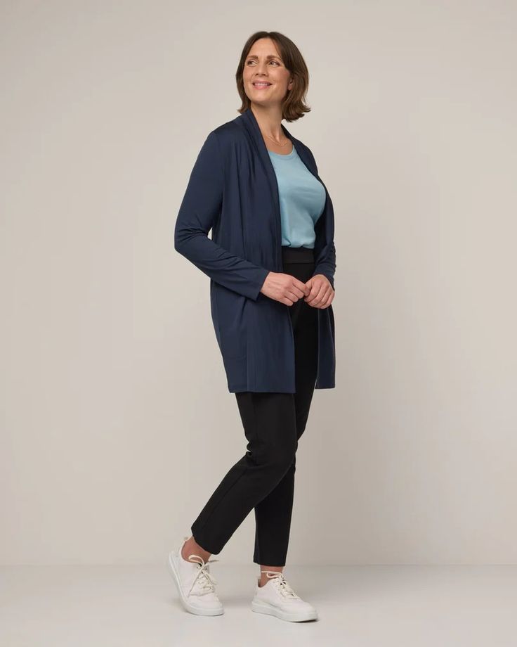 Landmark Merino Wool Cardigan - Washed Navy - wool& Versatile Open Front Cardigan For Layering, Lightweight Long Sleeve Spring Outerwear, Versatile Long Sleeve Cardigan For Daywear, Open Front Cardigan With Pockets For Layering, Lightweight Casual Open Front Cardigan, Open Front Cardigan With Pockets For Daywear, Versatile Lightweight Outerwear For Fall, Lightweight Casual Cardigan For Layering, Lightweight Open Front Cardigan For Fall