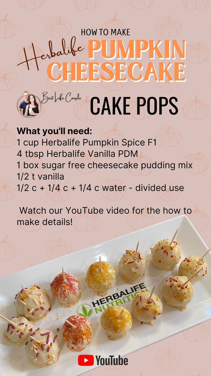 the recipe for how to make pumpkin cheesecake cake pops is displayed on a plate