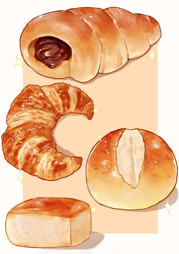 breads and pastries are shown in this drawing