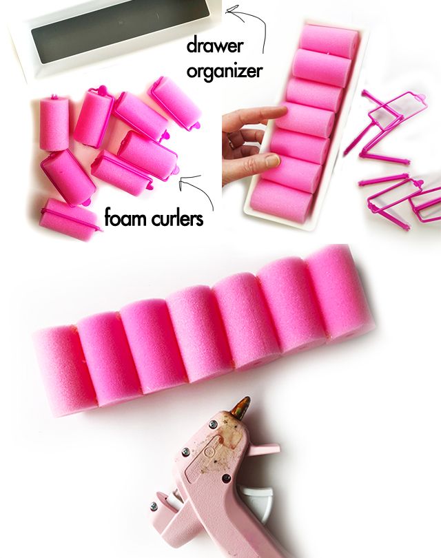 pink foam cutters and other crafting supplies on a white surface with text describing how to use them