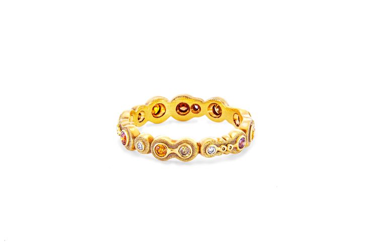 Alex Sepkus begins with a wax model, which is eventually cast in 18kt gold, or platinum, and then hand-finished. The band is great on its own or stacked. It is set in 18K Yellow Gold with Diamonds .34 cttw. The band's width is 4mm. The ring size is 6.5. If you need a different size, please email shop@sbvail.com. Luxury Multi-stone Yellow Gold Eternity Band, Luxury Yellow Gold Multi-stone Eternity Band, Luxury Yellow Gold Eternity Band With Multi-stone, Luxury Stackable Rings With Decorative Band, Adjustable Gold Multi-stone Stackable Rings, Adjustable Gold Stackable Rings With Multi-stone, 14k Yellow Gold Multi-stone Eternity Band, Luxury Stackable Yellow Gold Bands, 14k Yellow Gold Eternity Band With Multi-stones