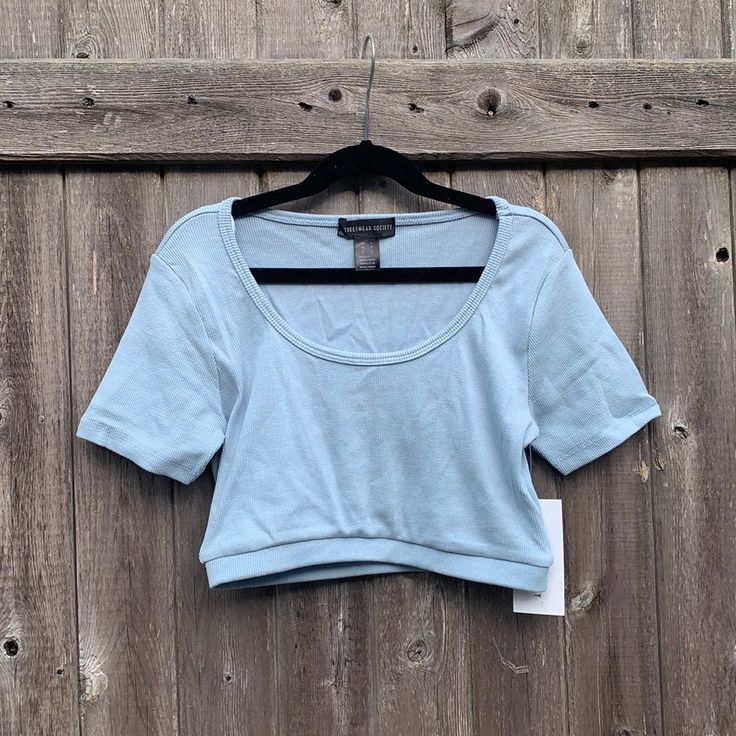 Streetwear Society Size Small Light Blue Ribbed Short Sleeve Banded Crop Top 95% Cotton, 5% Spandex Retail: $11.99 New With Original Tags Hooded Crop Top, Black Cropped Tank, Black Crop Top Tank, Wear Crop Top, Fairytale Art, Crop Top Sweater, Halter Crop Top, Short Sleeve Cropped Top, Knit Crop Top