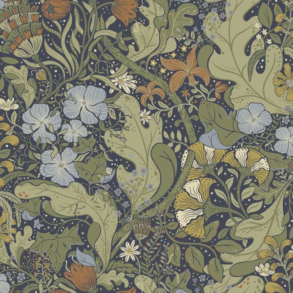 an image of a floral wallpaper with leaves and flowers on it's surface