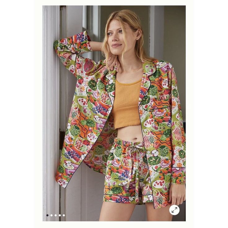 Anthropologie Printfresh Fall Fruits Long Sleeve Shorts Pajama Set Size S Nwt Spring Printed Sets For Sleepovers, Printed Sets For Spring Sleepovers, Spring Printed Sleepover Sets, Printed Sets For Spring Sleepover, Spring Printed Sleepwear For Pajama Party, Printed Sleepwear For Spring Pajama Party, Printed Sleepwear For Pajama Party In Spring, Printed Sleepwear For Spring Loungewear, Multicolor Lounge Sets For Spring