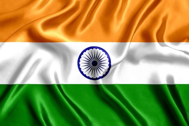 the national flag of india is depicted in this closeup photo with silky folds and waves