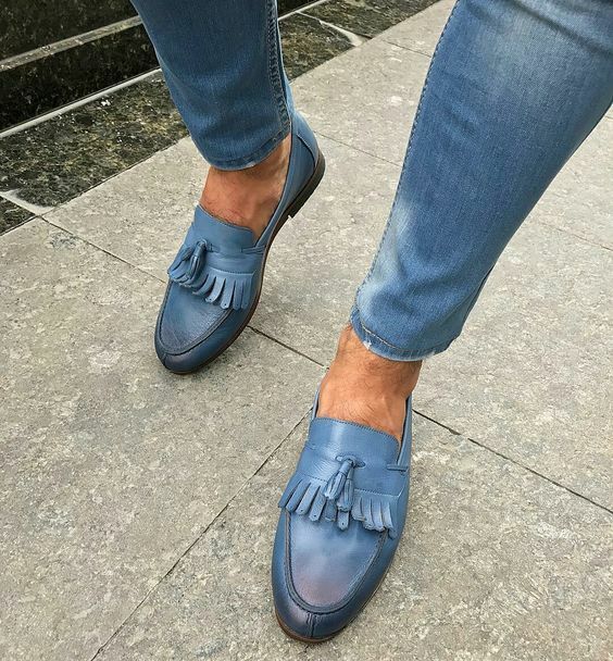 Blue Fringe Gentlemen Oxfords Loafers Handmade Shoes on Storenvy Mens Blue Dress Shoes, Column Decoration, Best Loafers, Blue Dress Shoes, Brown Shoes Men, Gentleman Shoes, Versace Shoes, Best Shoes For Men, Dapper Men