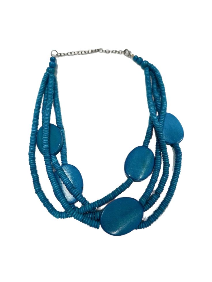 Sample: Blue Beaded vintage Statement Necklace - Trufacebygrace Elegant Blue Jewelry With Wooden Beads, Elegant Blue Turquoise Necklace With Colorful Beads, Adjustable Multi-strand Turquoise Blue Necklace, Elegant Turquoise Necklace With Large Blue Beads, Blue Multi-strand Wooden Bead Necklaces, Elegant Large Beads Turquoise Necklace, Elegant Blue Turquoise Necklace With Large Beads, Blue Double Strand Bohemian Turquoise Necklace, Blue Jewelry With Wooden Beads