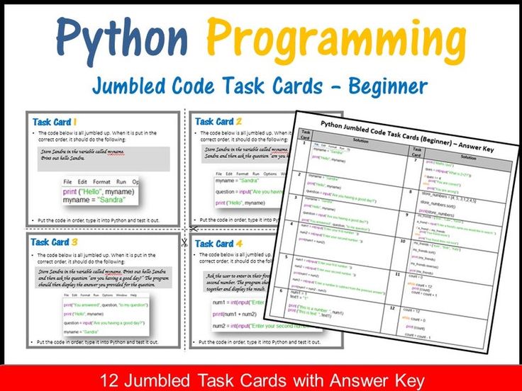 an image of a computer program with the text,'python programming jumble code task cards