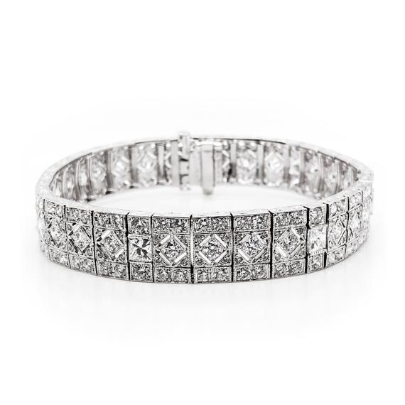 Retro / vintage inspired elegantly slim platinum 950 bracelet. Radiant cut white round natural diamonds 10.63 ct. Diamonds in G-H Color Clarity VS.  Length: 18 cm Width: 1.1 cm Weight: 37.6 g  #maxjewelryinc #bracelets #platinum #jewelry #diamonds #accessories #bling #blingbling #luxury #fashion #fashionjewelry #fashionable #collection #jewelryoftheday #contemporaryjewelry #fashionforward #artdeco #oldhollywoodglamour Exquisite Platinum Diamond Bracelet With Brilliant Cut, Timeless White Diamond Bracelet In Platinum, Diamond White Platinum Bracelet For Formal Occasions, Timeless White Diamond Platinum Bracelet, White Platinum Diamond Bracelet For Formal Occasions, Formal White Platinum Diamond Bracelet, Exquisite Platinum Tennis Bracelet With Diamond Accents, Platinum Diamond Bracelet With Baguette Cut, Exquisite Platinum Tennis Bracelet For Wedding