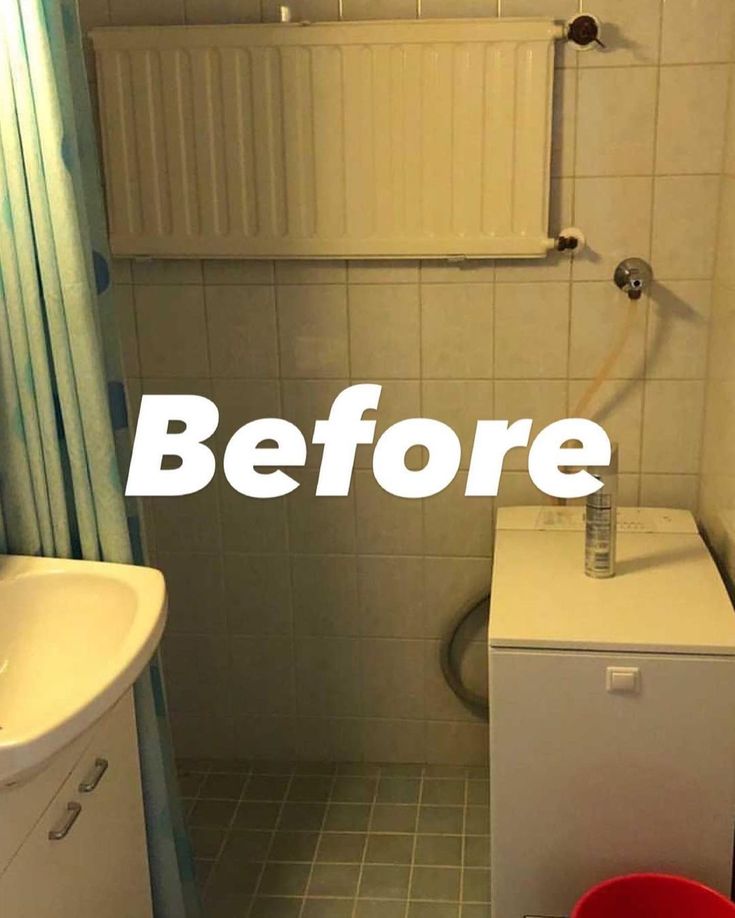 before and after photos of a small bathroom