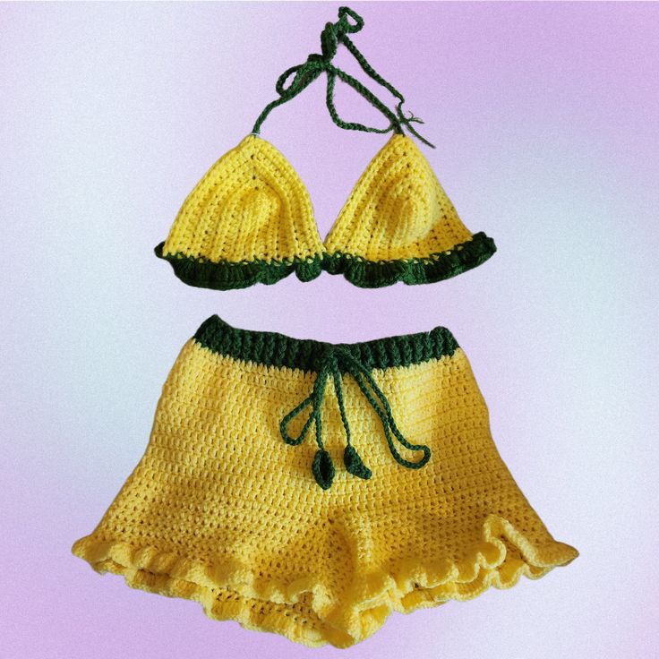 Yellow lemon inspired set✨️ Bralette is sized A cup Shorts are med-large dm me to buy separately . dm me for measurements. handmade with love from a catfriendly home ❣️ *handwash in cold water and air dry for best results* Lemon Crochet, Crochet Set, Dress Clothes For Women, Dm Me, Air Dry, Bralette, Cold Water, Lemon, Dress Outfits