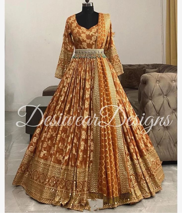 Made to Order/Measurement/Custom Order Lehenga - Color : orange brown - Fabric : Pure Silk - Fully flared paneled lehenga -   Pure Banarasi  Silk -   Attached  Dupatta with Blouse - Drawstring closure with Tassels - - It can be customize in any design or size  PLEASE NOTE: BUYERS ARE RESPONSIBLE FOR ANY CUSTOMS AND IMPORT TAXES THAT MAY APPLY. This is a made to order product. If you opt for 'Made To Measurement Option', we will provide a measurement template and you can share the measurements li Orange Anarkali Set For Reception And Festivals, Orange Sharara With Resham Embroidery For Reception, Orange Dupatta For Reception And Festivals, Orange Sets For Reception And Festivals, Orange Choli With Dupatta For Reception, Orange Lehenga With Resham Embroidery For Diwali, Orange Lehenga For Festivals And Reception, Orange Lehenga For Reception And Festivals, Orange Art Silk Traditional Wear For Reception