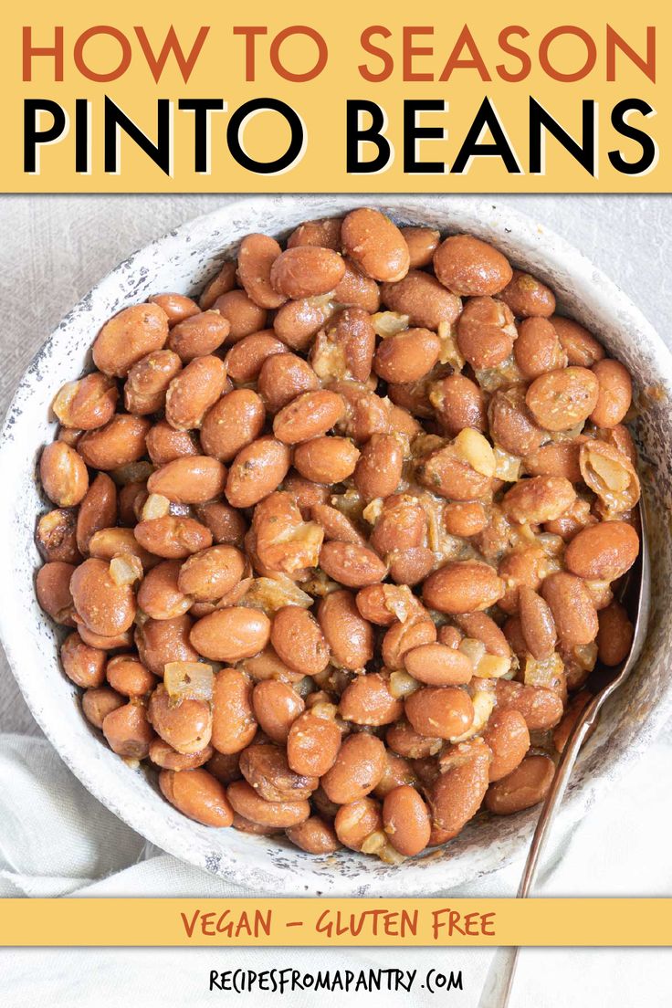 a bowl full of pinto beans with text overlay