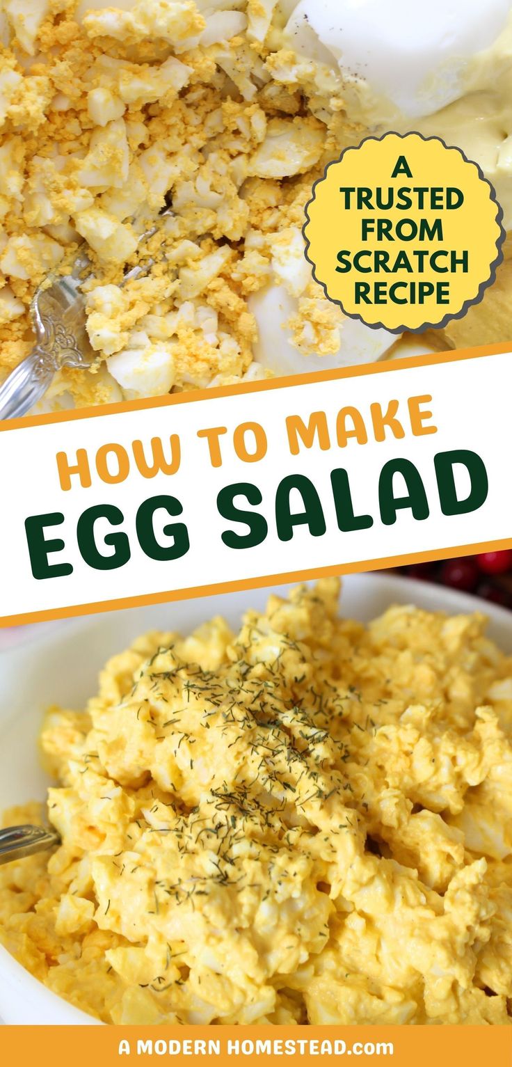 an egg salad in a bowl with the title how to make egg salad