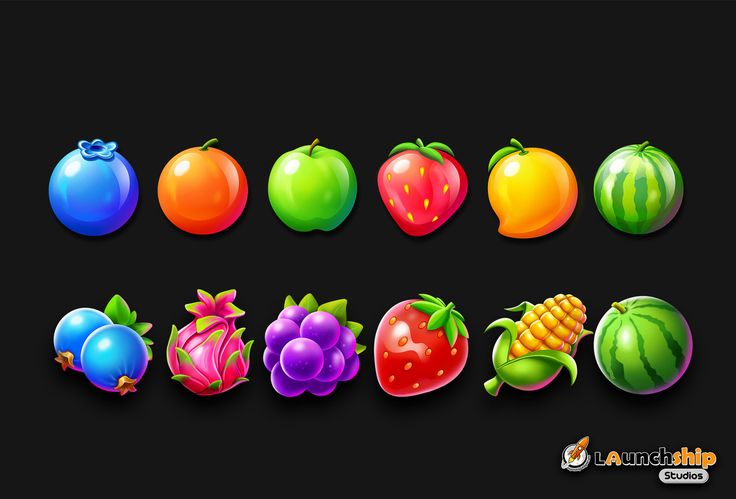 an assortment of fruits and vegetables on a black background with the text, fruit icon set