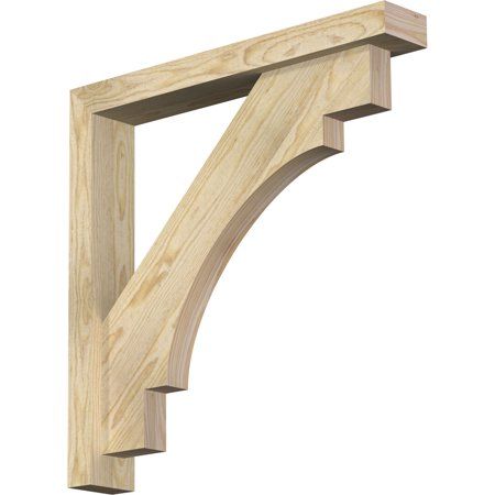 an unfinished wooden shelf bracket on a white background