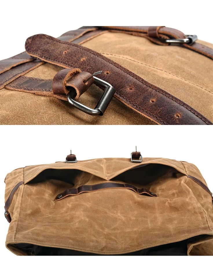 Waxed Canvas Duffle Bag - Woosir Functional Leather Duffle Bag For Outdoor Activities, Coated Canvas Bags With Canvas Lining For Outdoor, Coated Canvas Bags With Canvas Lining For Outdoor Activities, Outdoor Satchel Duffle Bag With Adjustable Strap, Outdoor Duffle Bag Satchel With Adjustable Strap, Travel Satchel With Waxed Coated Canvas, Rectangular Waxed Duffle Bag For Overnight Trips, Coated Canvas Bags For Outdoor Activities, Rectangular Waxed Finish Duffle Bag For Overnight Trips